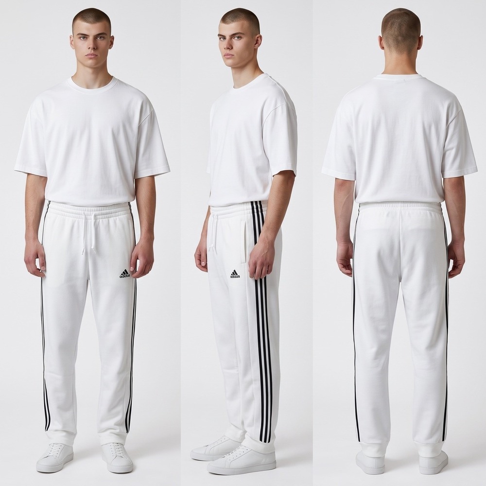 Adidas Men's Fleece Sweat Pants XLT (36X32) White Black Tapered Leg Regular Fit